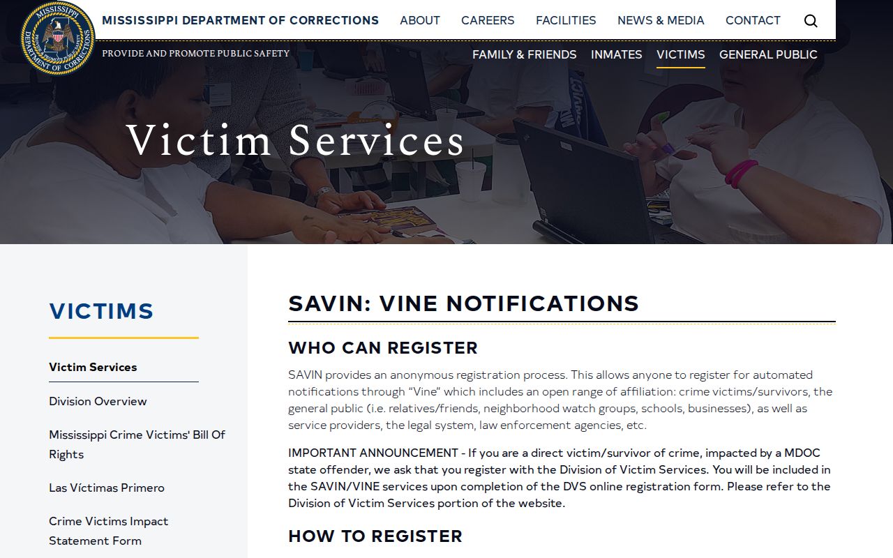 Warren County release notification registration through Mississippi SAVIN